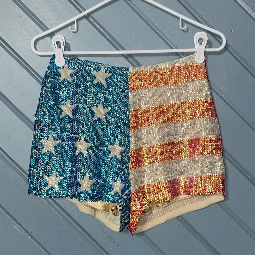 WildFox White Label American Glitter Sequin Flag shorts - Picture 8 of 8